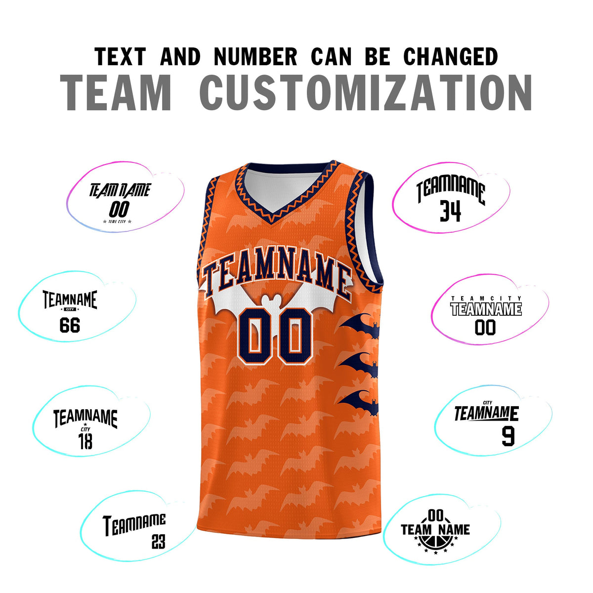 Custom Orange Navy Bat Pattern Halloween Basketball Jersey | For Men,For Kid,For Youth,Sublimation Printed,Perfect for Training,Perfect for Parties,Add Name and Numbern | KXKSHOP