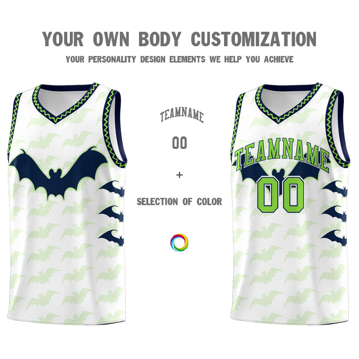 Custom White Fluorescent Green Navy Bat Pattern Halloween Basketball Jersey | For Men,For Kid,For Youth,Sublimation Printed,Perfect for Training,Perfect for Parties,Add Name and Numbern | KXKSHOP