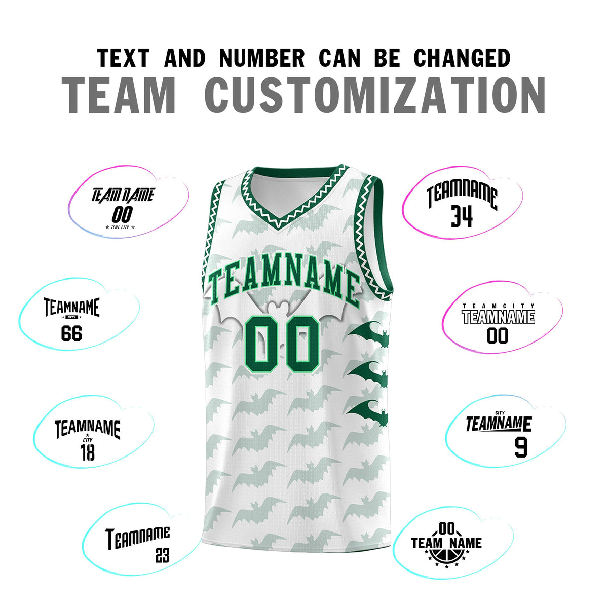 Custom White Kelly Green Bat Pattern Halloween Basketball Jersey | For Men,For Kid,For Youth,Sublimation Printed,Perfect for Training,Perfect for Parties,Add Name and Numbern | KXKSHOP