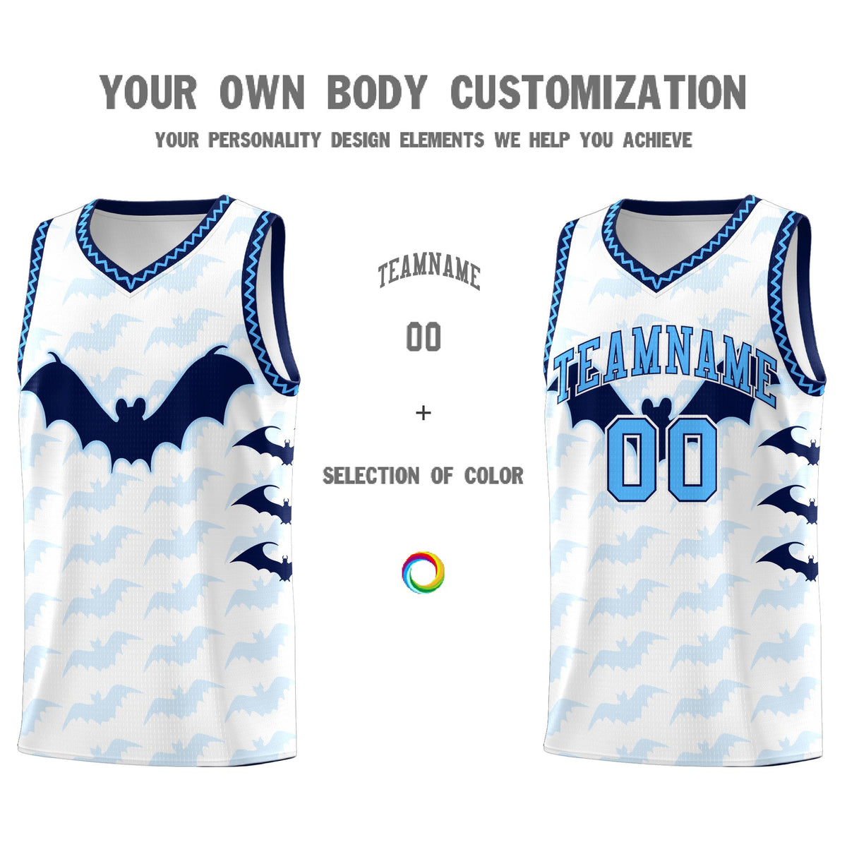 Custom White Powder Blue Bat Pattern Halloween Basketball Jersey | For Men,For Kid,For Youth,Sublimation Printed,Perfect for Training,Perfect for Parties,Add Name and Numbern | KXKSHOP