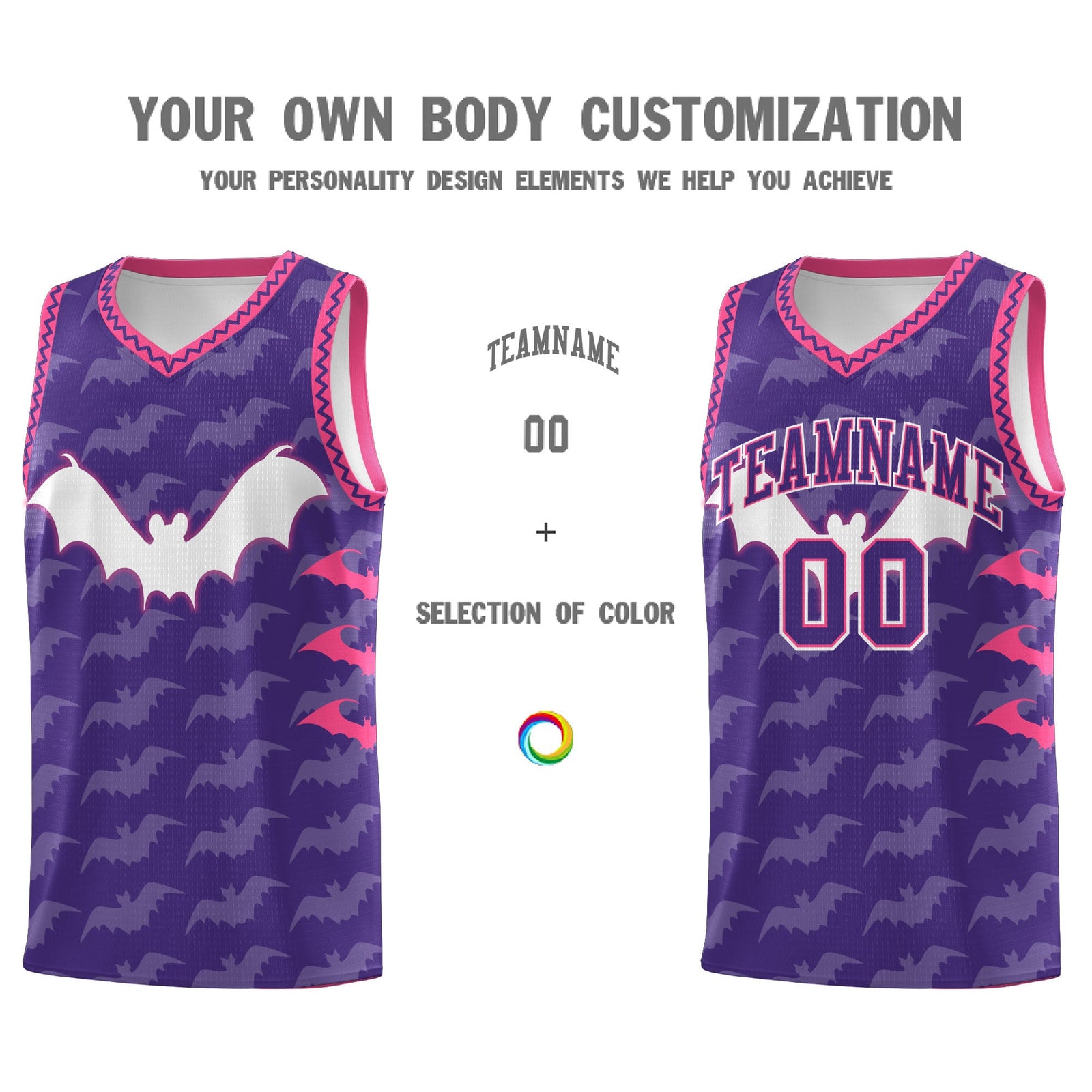 Custom Purple White Pink Bat Pattern Halloween Basketball Jersey | For Men,For Kid,For Youth,Sublimation Printed,Perfect for Training,Perfect for Parties,Add Name and Numbern | KXKSHOP