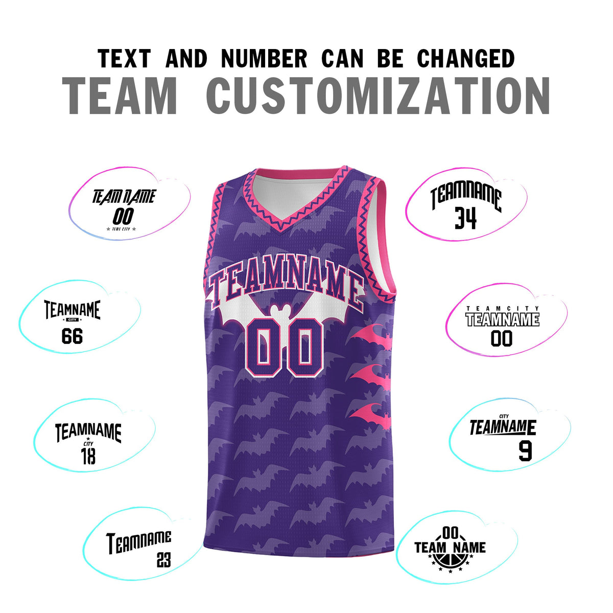 Custom Purple White Pink Bat Pattern Halloween Basketball Jersey | For Men,For Kid,For Youth,Sublimation Printed,Perfect for Training,Perfect for Parties,Add Name and Numbern | KXKSHOP