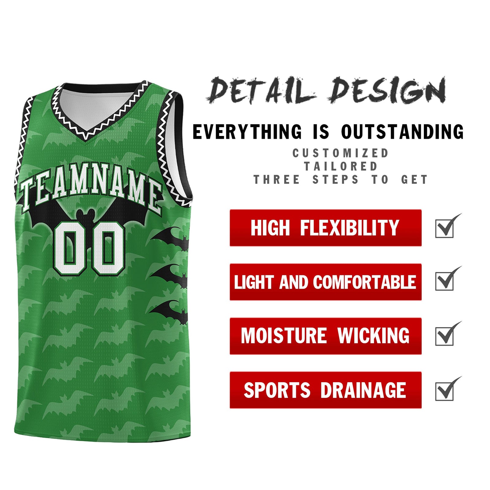 Custom Kelly Green White Black Bat Pattern Halloween Basketball Jersey | For Men,For Kid,For Youth,Sublimation Printed,Perfect for Training,Perfect for Parties,Add Name and Numbern | KXKSHOP
