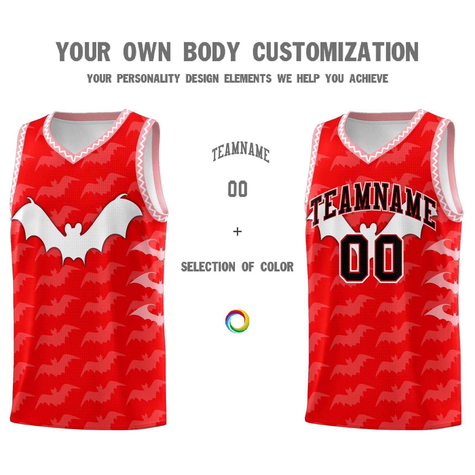 Custom Light Red White Bat Pattern Halloween Basketball Jersey | For Men,For Kid,For Youth,Sublimation Printed,Perfect for Training,Perfect for Parties,Add Name and Numbern | KXKSHOP