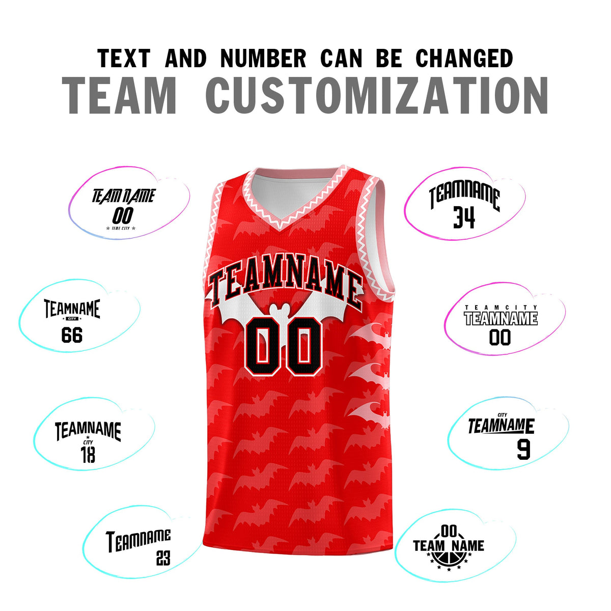 Custom Light Red White Bat Pattern Halloween Basketball Jersey | For Men,For Kid,For Youth,Sublimation Printed,Perfect for Training,Perfect for Parties,Add Name and Numbern | KXKSHOP