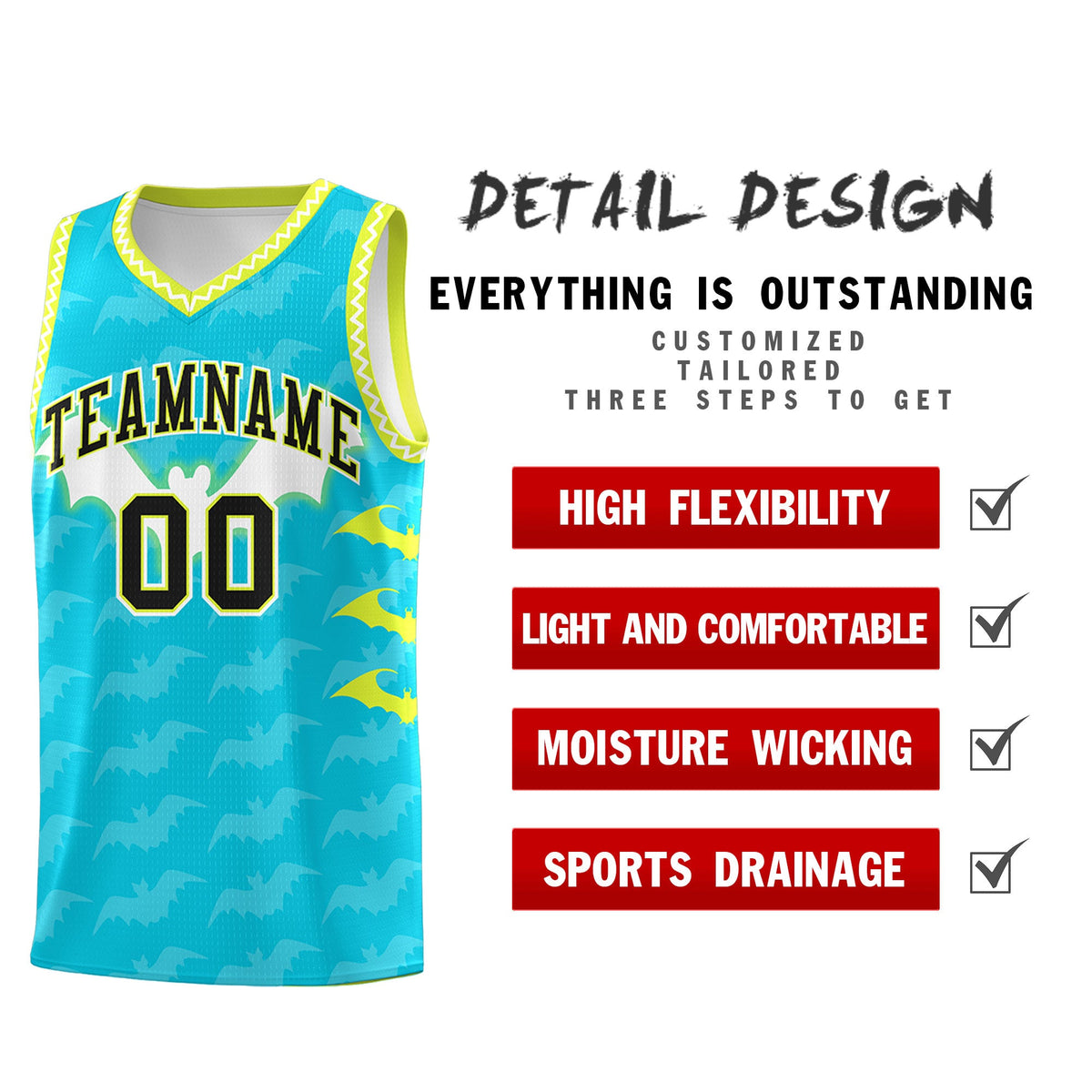 Custom Sky Blue White Bat Pattern Halloween Basketball Jersey | For Men,For Kid,For Youth,Sublimation Printed,Perfect for Training,Perfect for Parties,Add Name and Numbern | KXKSHOP