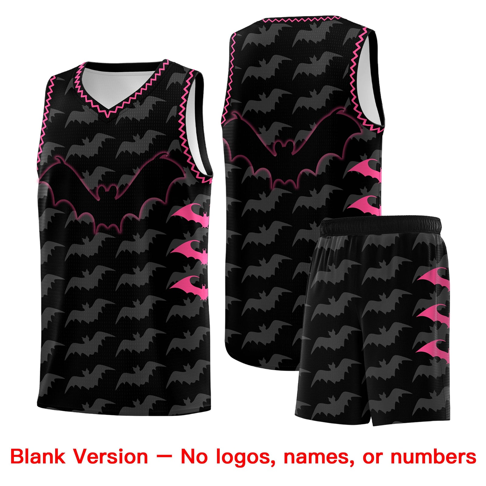 Custom Black Pink Bat Pattern Halloween Basketball Jersey | For Men,For Kid,For Youth,Sublimation Printed,Perfect for Training,Perfect for Parties,Add Name and Numbern | KXKSHOP