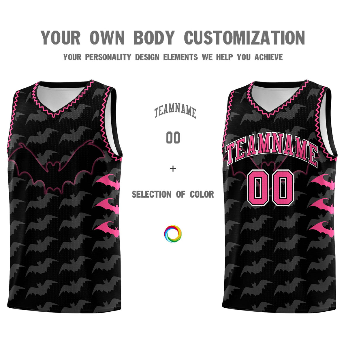 Custom Black Pink Bat Pattern Halloween Basketball Jersey | For Men,For Kid,For Youth,Sublimation Printed,Perfect for Training,Perfect for Parties,Add Name and Numbern | KXKSHOP