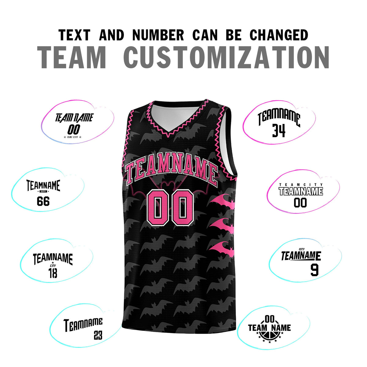 Custom Black Pink Bat Pattern Halloween Basketball Jersey | For Men,For Kid,For Youth,Sublimation Printed,Perfect for Training,Perfect for Parties,Add Name and Numbern | KXKSHOP