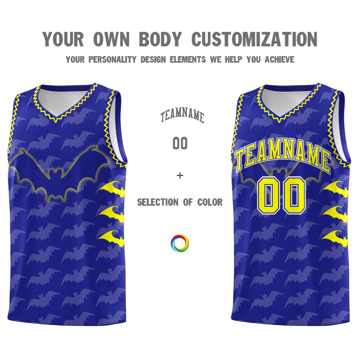Custom Royal Fluorescent Yellow Bat Pattern Halloween Basketball Jersey | For Men,For Kid,For Youth,Sublimation Printed,Perfect for Training,Perfect for Parties,Add Name and Numbern | KXKSHOP