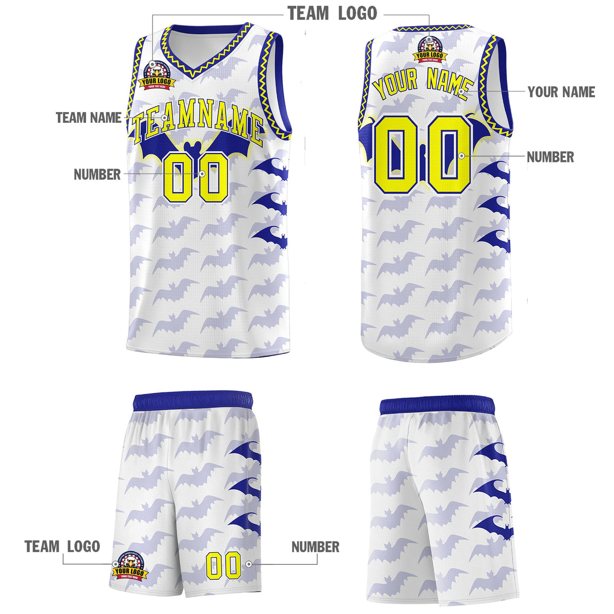 Custom White Fluorescent Yellow Bat Pattern Halloween Basketball Jersey | For Men,For Kid,For Youth,Sublimation Printed,Perfect for Training,Perfect for Parties,Add Name and Numbern | KXKSHOP