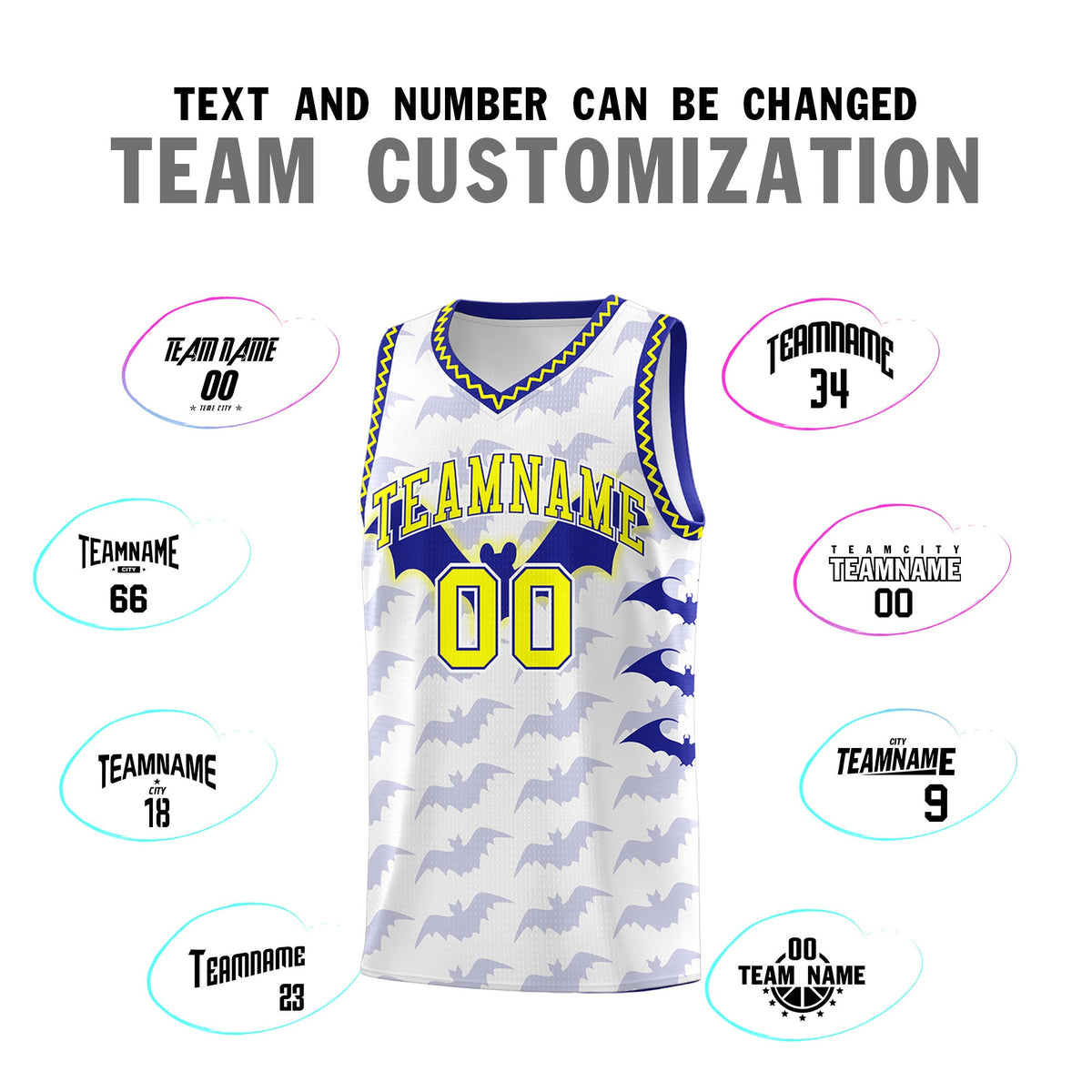 Custom White Fluorescent Yellow Bat Pattern Halloween Basketball Jersey | For Men,For Kid,For Youth,Sublimation Printed,Perfect for Training,Perfect for Parties,Add Name and Numbern | KXKSHOP