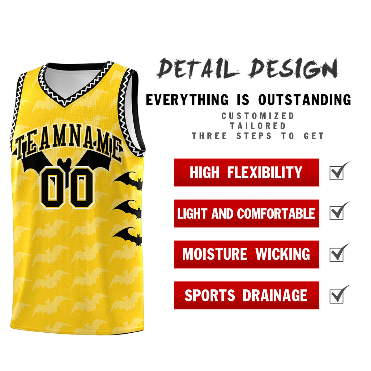 Custom Gold White Black Bat Pattern Halloween Basketball Jersey | For Men,For Kid,For Youth,Sublimation Printed,Perfect for Training,Perfect for Parties,Add Name and Numbern | KXKSHOP