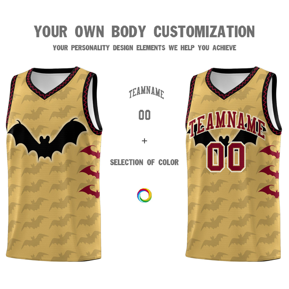 Custom Old Gold Crimson Bat Pattern Halloween Basketball Jersey | For Men,For Kid,For Youth,Sublimation Printed,Perfect for Training,Perfect for Parties,Add Name and Numbern | KXKSHOP