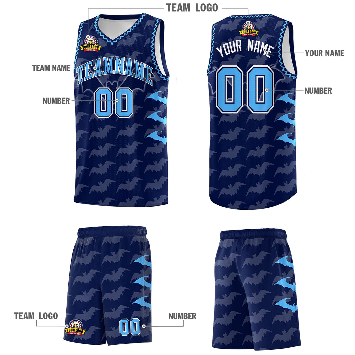Custom Navy Powder Blue Bat Pattern Halloween Basketball Jersey | For Men,For Kid,For Youth,Sublimation Printed,Perfect for Training,Perfect for Parties,Add Name and Numbern | KXKSHOP