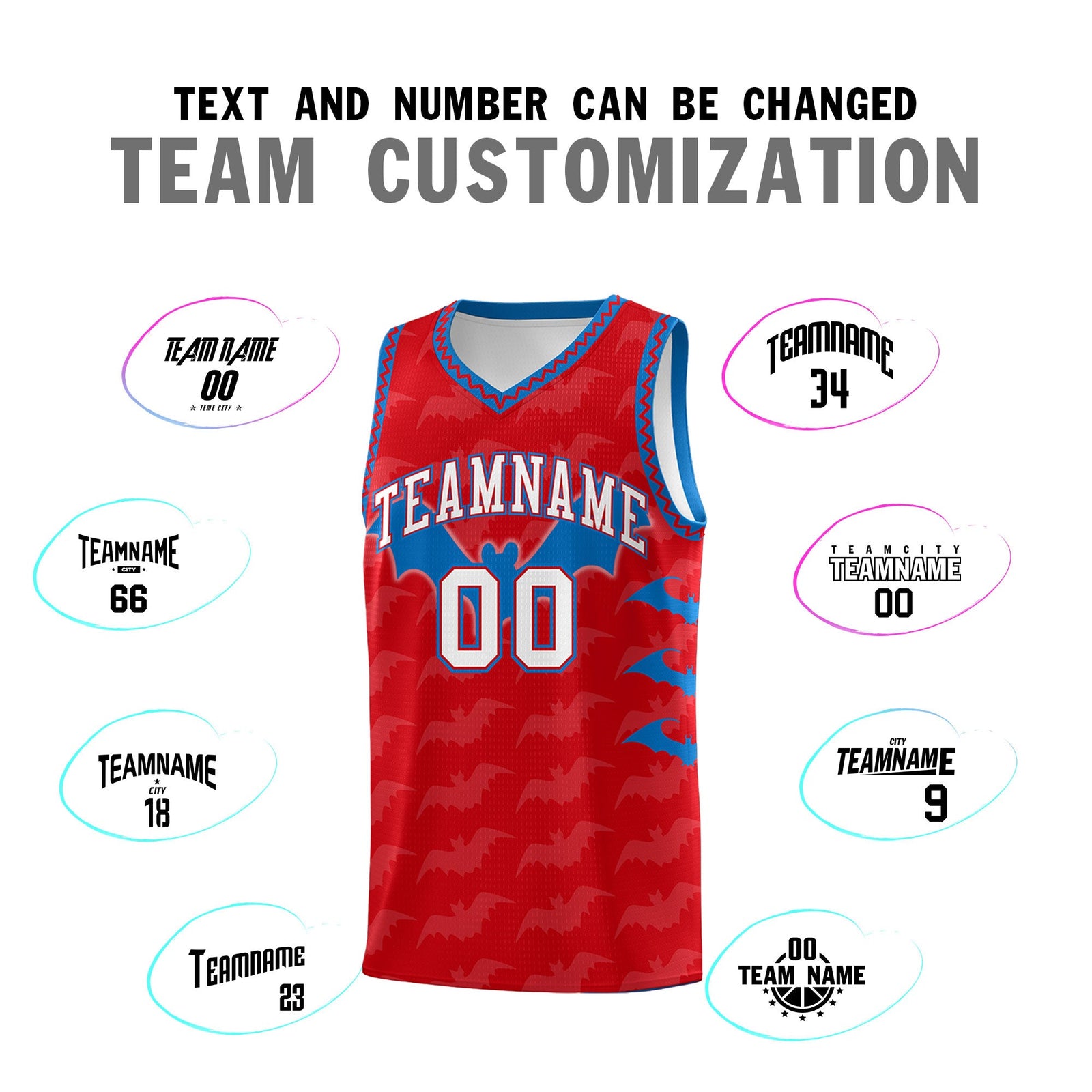 Custom Red Royal White Bat Pattern Halloween Basketball Jersey | For Men,For Kid,For Youth,Sublimation Printed,Perfect for Training,Perfect for Parties,Add Name and Numbern | KXKSHOP