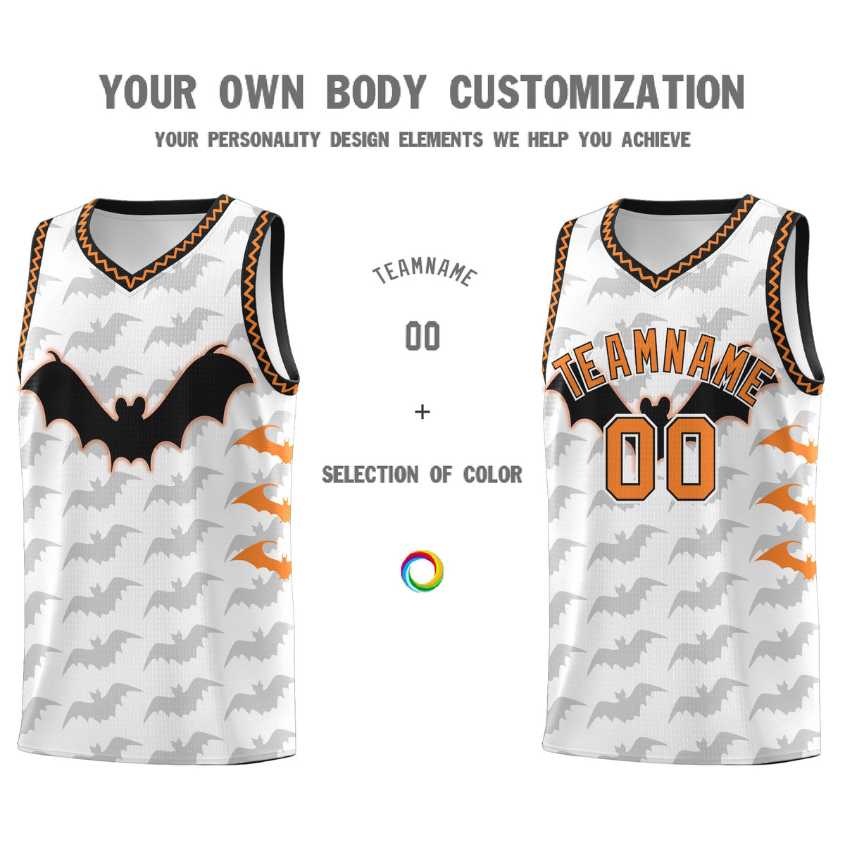 Custom White Black Bat Pattern Halloween Basketball Jersey | For Men,For Kid,For Youth,Sublimation Printed,Perfect for Training,Perfect for Parties,Add Name and Numbern | KXKSHOP