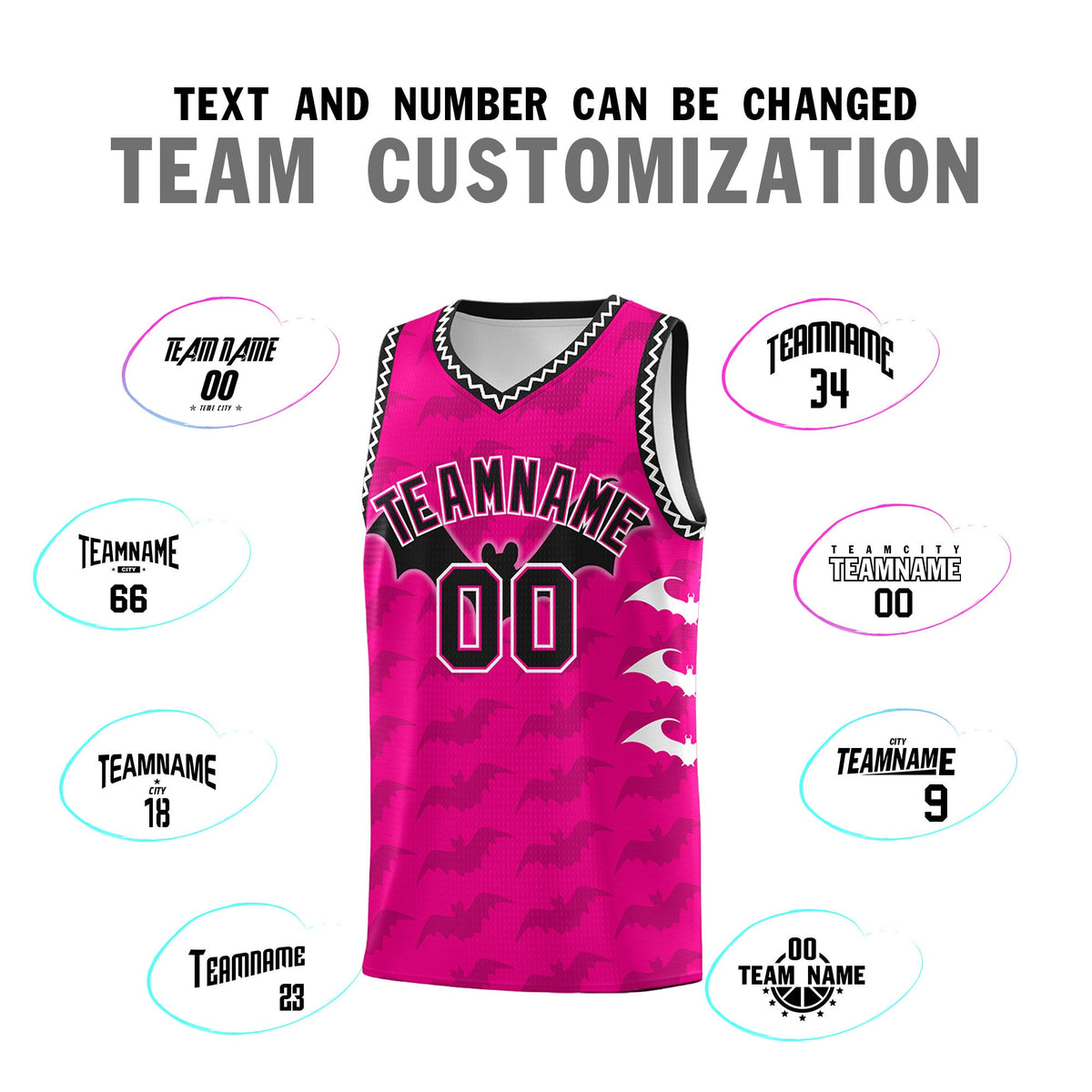 Custom Pink White Black Bat Pattern Halloween Basketball Jersey | For Men,For Kid,For Youth,Sublimation Printed,Perfect for Training,Perfect for Parties,Add Name and Numbern | KXKSHOP