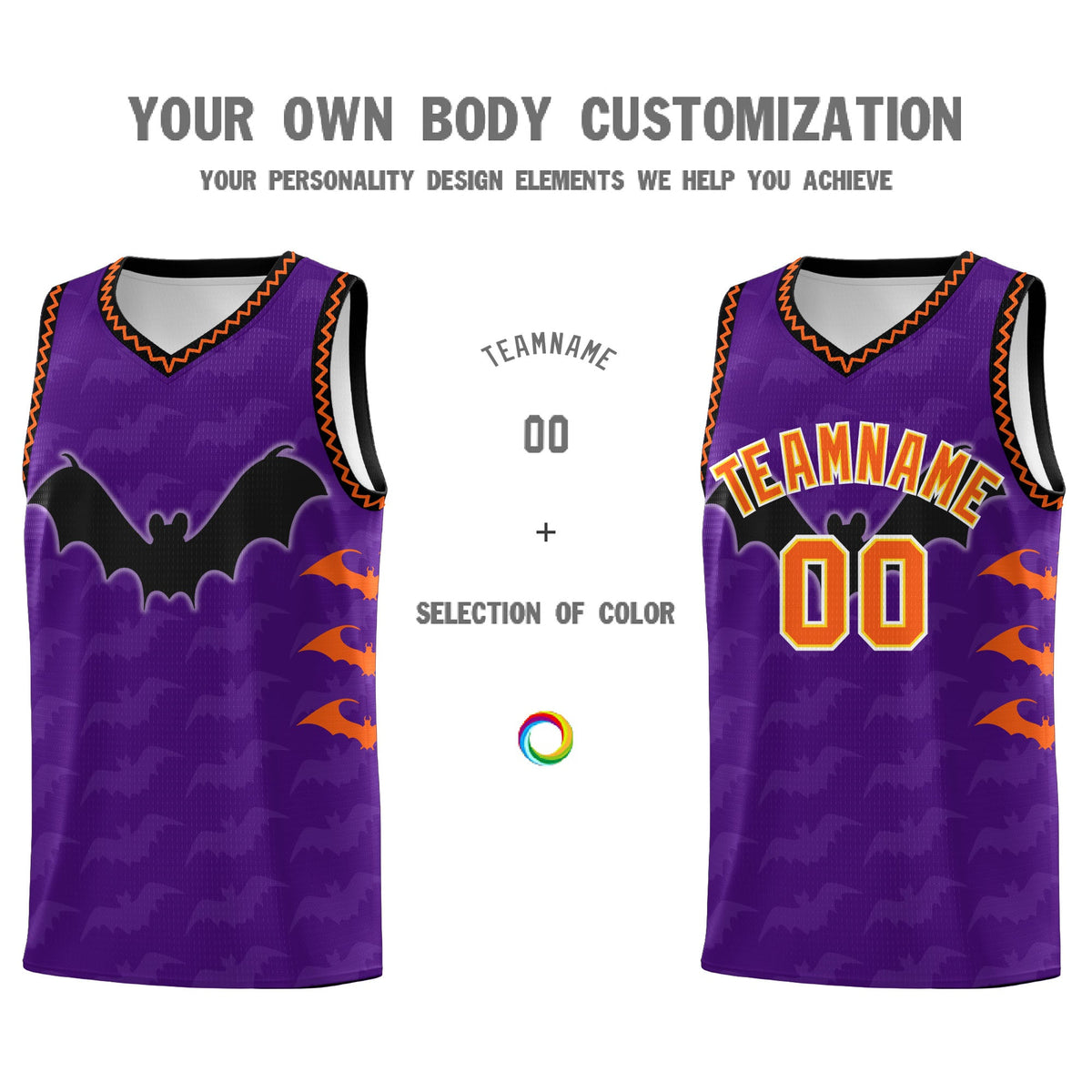 Custom Purple Orange Bat Pattern Halloween Basketball Jersey | For Men,For Kid,For Youth,Sublimation Printed,Perfect for Training,Perfect for Parties,Add Name and Numbern | KXKSHOP