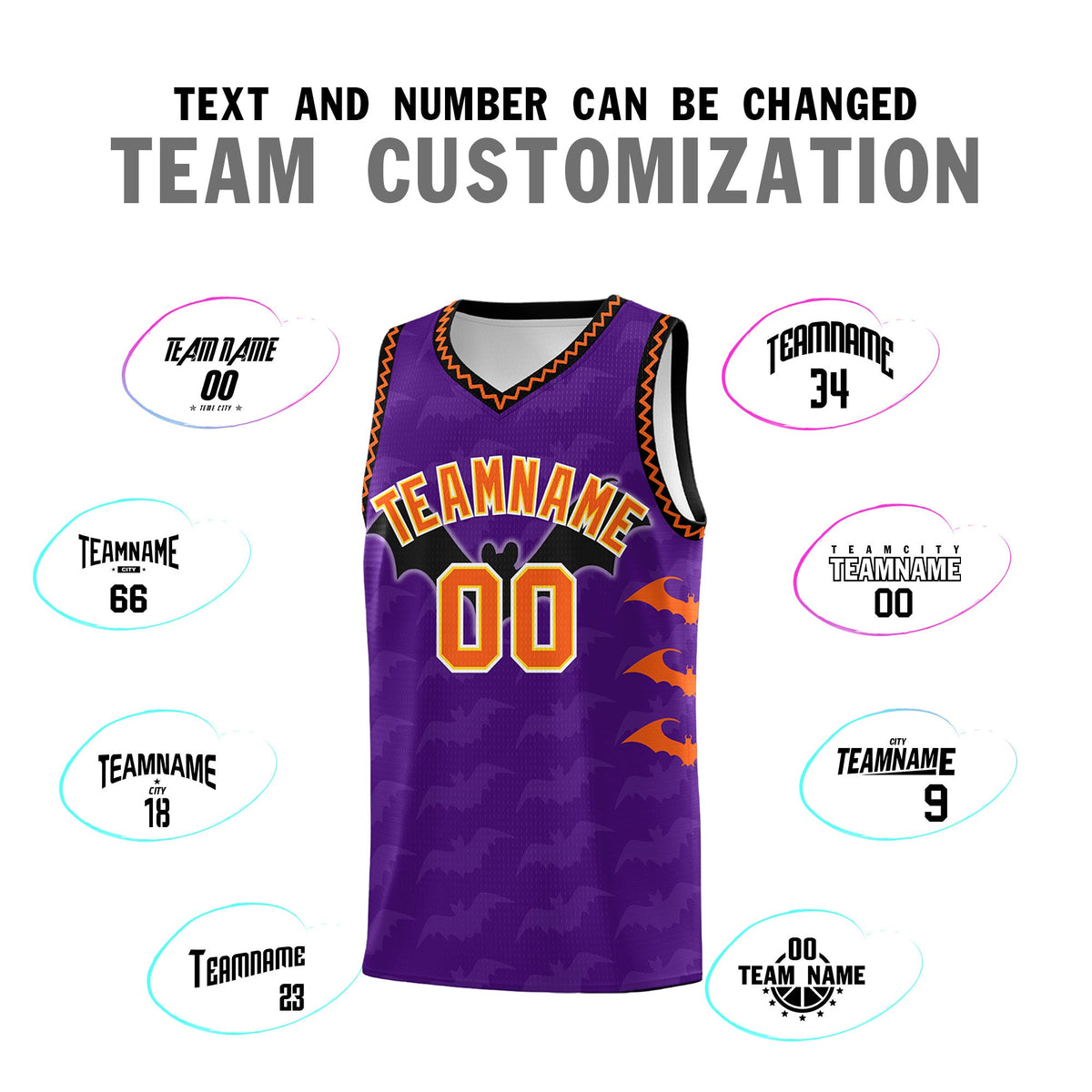 Custom Purple Orange Bat Pattern Halloween Basketball Jersey | For Men,For Kid,For Youth,Sublimation Printed,Perfect for Training,Perfect for Parties,Add Name and Numbern | KXKSHOP