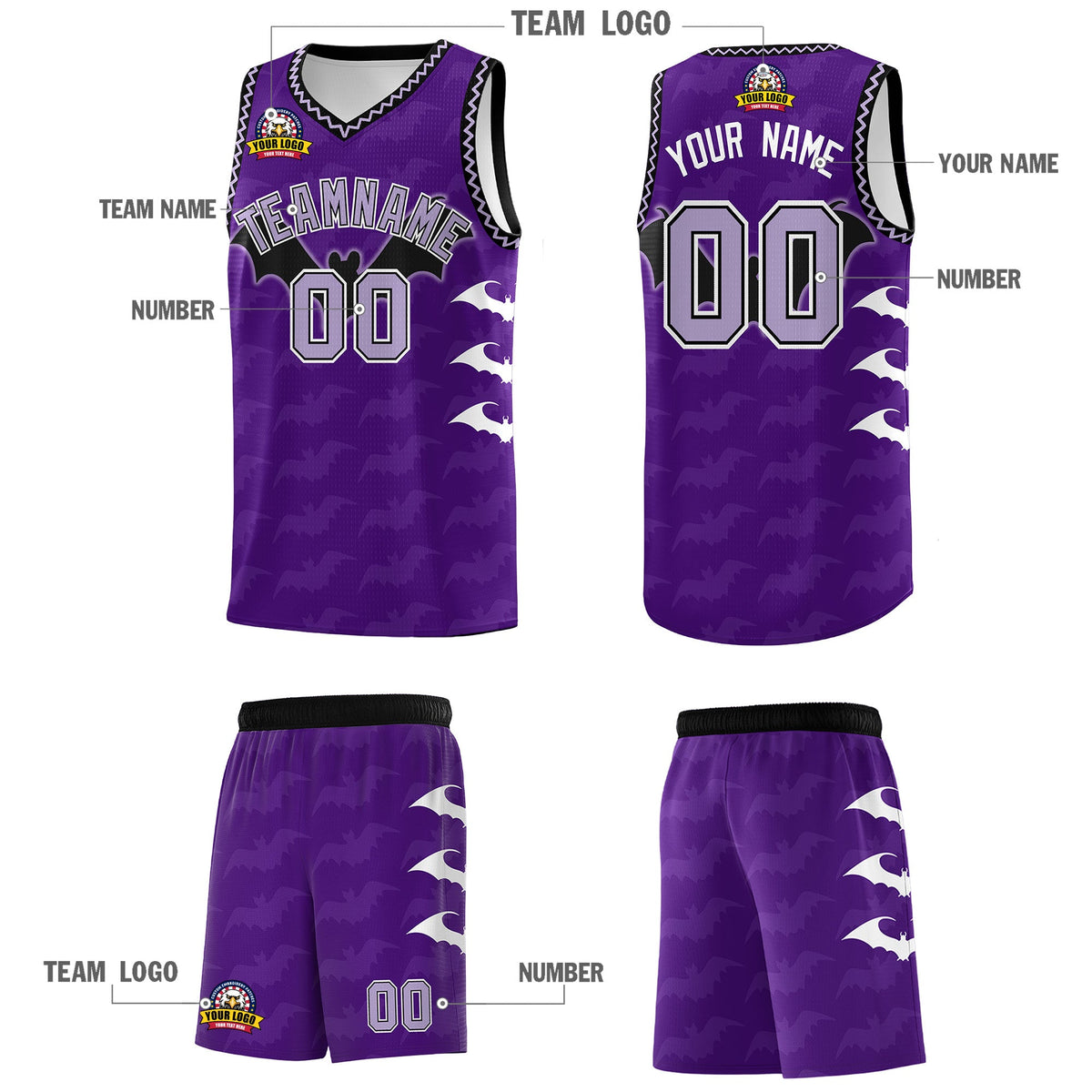 Custom Purple Light Purple Bat Pattern Halloween Basketball Jersey | For Men,For Kid,For Youth,Sublimation Printed,Perfect for Training,Perfect for Parties,Add Name and Numbern | KXKSHOP