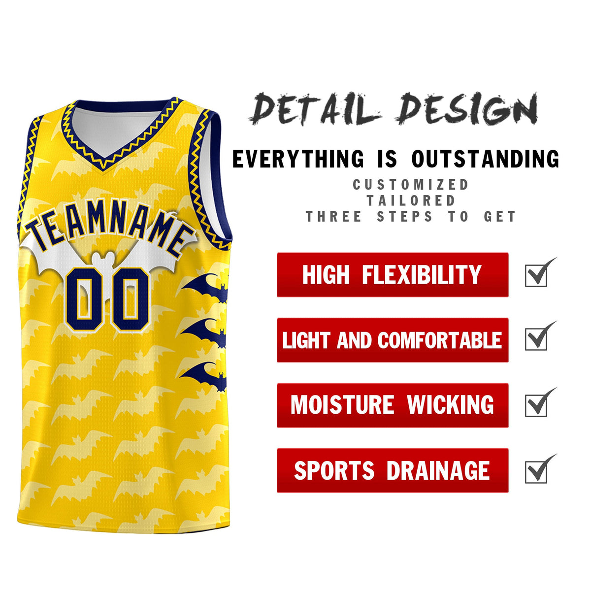 Custom Gold White Navy Bat Pattern Halloween Basketball Jersey | For Men,For Kid,For Youth,Sublimation Printed,Perfect for Training,Perfect for Parties,Add Name and Numbern | KXKSHOP