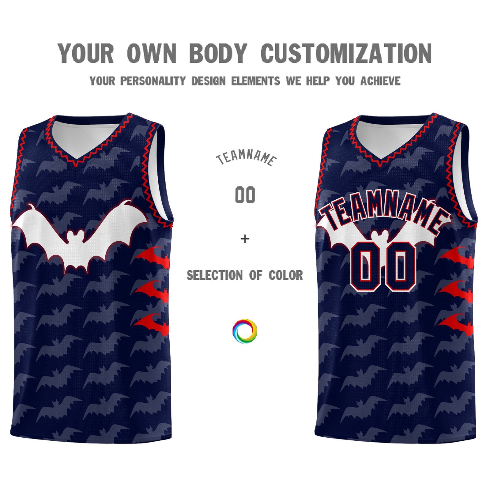 Custom Navy Red Bat Pattern Halloween Basketball Jersey | For Men,For Kid,For Youth,Sublimation Printed,Perfect for Training,Perfect for Parties,Add Name and Numbern | KXKSHOP