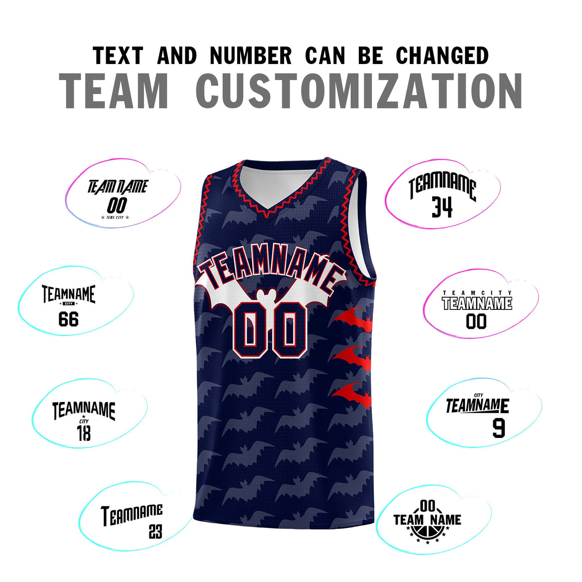 Custom Navy Red Bat Pattern Halloween Basketball Jersey | For Men,For Kid,For Youth,Sublimation Printed,Perfect for Training,Perfect for Parties,Add Name and Numbern | KXKSHOP