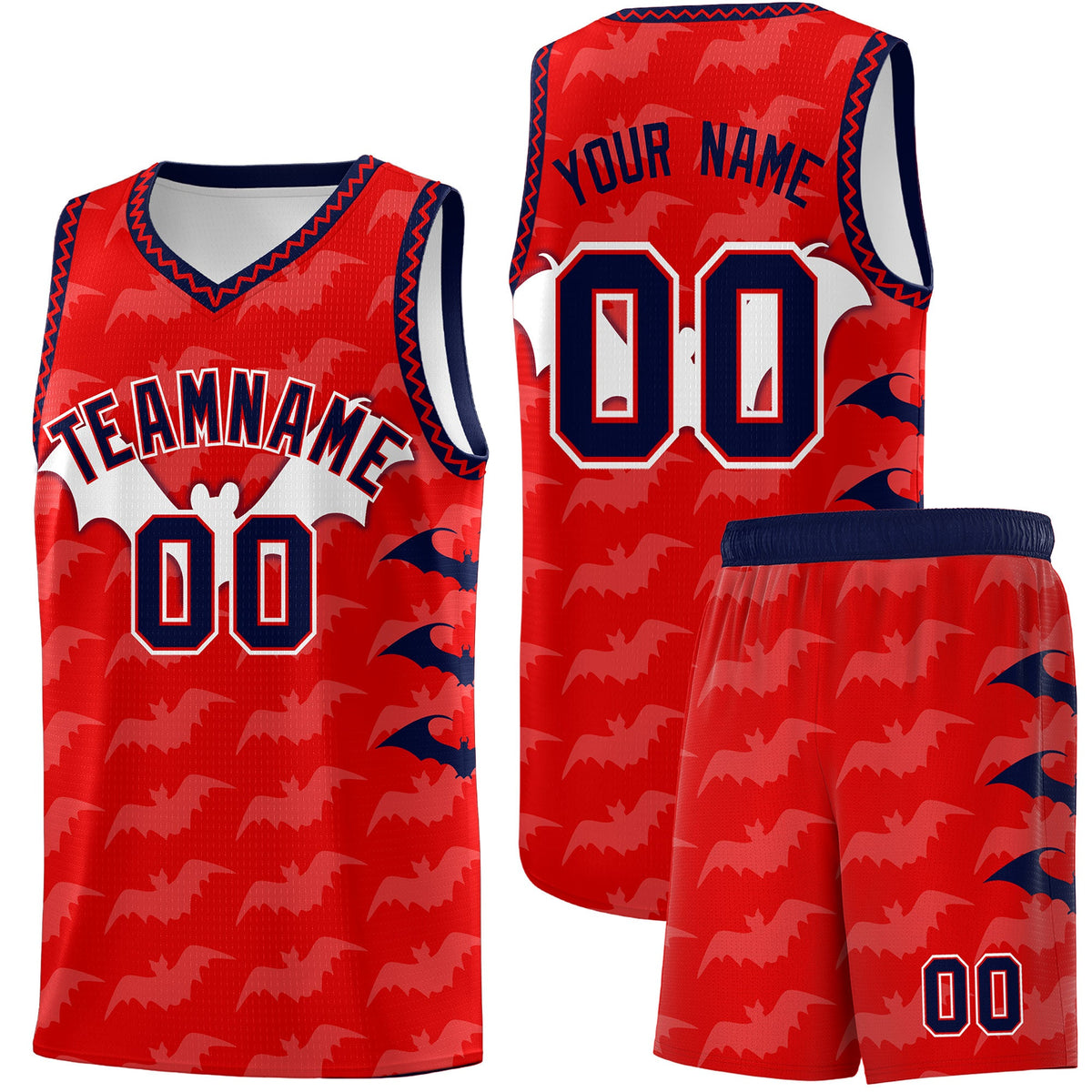 Custom Red White Navy Bat Pattern Halloween Basketball Jersey | For Men,For Kid,For Youth,Sublimation Printed,Perfect for Training,Perfect for Parties,Add Name and Numbern | KXKSHOP