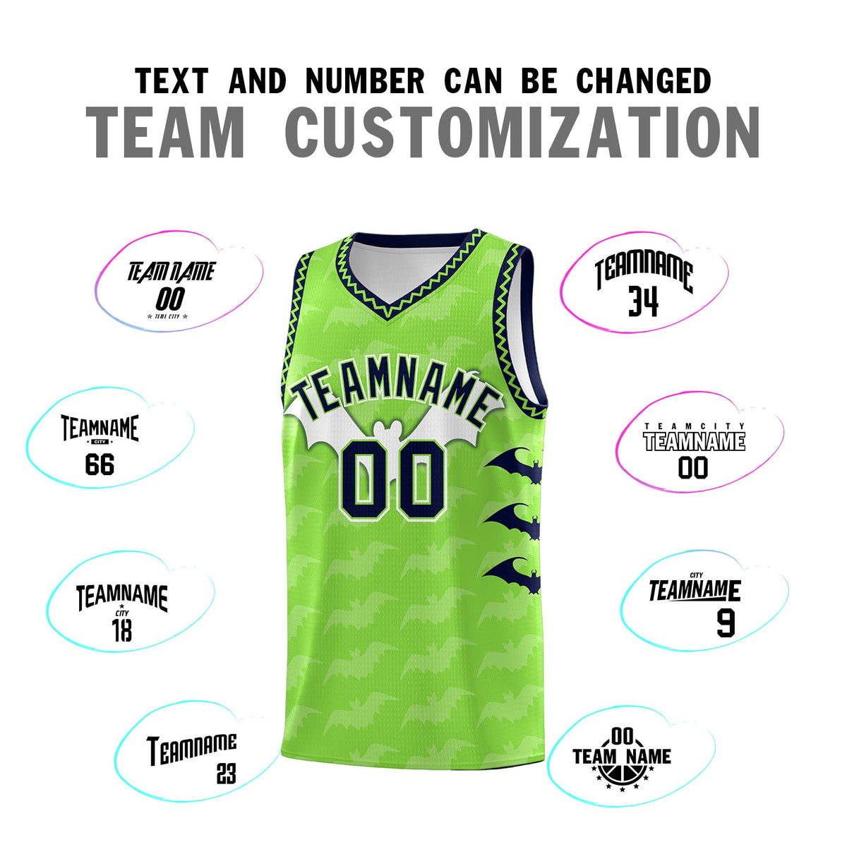 Custom Fluorescent Green Bat Pattern Halloween Basketball Jersey | For Men,For Kid,For Youth,Sublimation Printed,Perfect for Training,Perfect for Parties,Add Name and Numbern | KXKSHOP