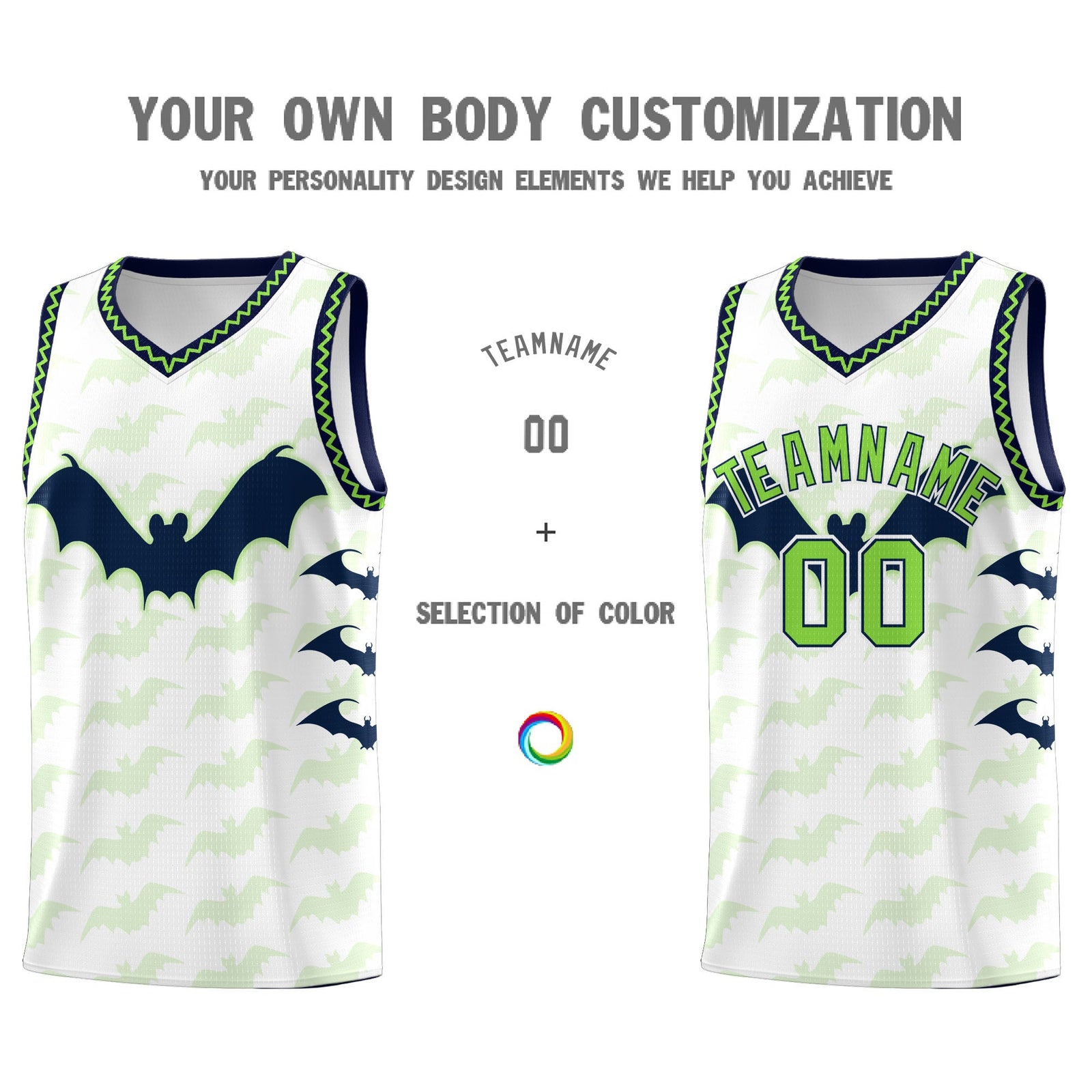 Custom White Fluorescent Green Navy Bat Pattern Halloween Basketball Jersey | For Men,For Kid,For Youth,Sublimation Printed,Perfect for Training,Perfect for Parties,Add Name and Numbern | KXKSHOP