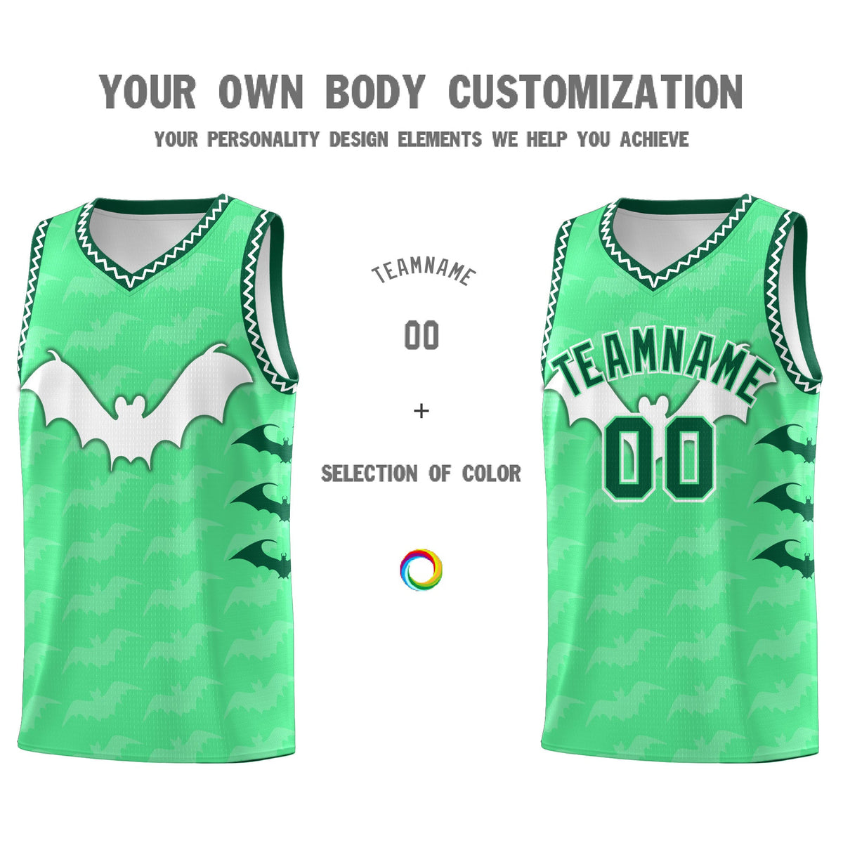 Custom Green White Bat Pattern Halloween Basketball Jersey | For Men,For Kid,For Youth,Sublimation Printed,Perfect for Training,Perfect for Parties,Add Name and Numbern | KXKSHOP