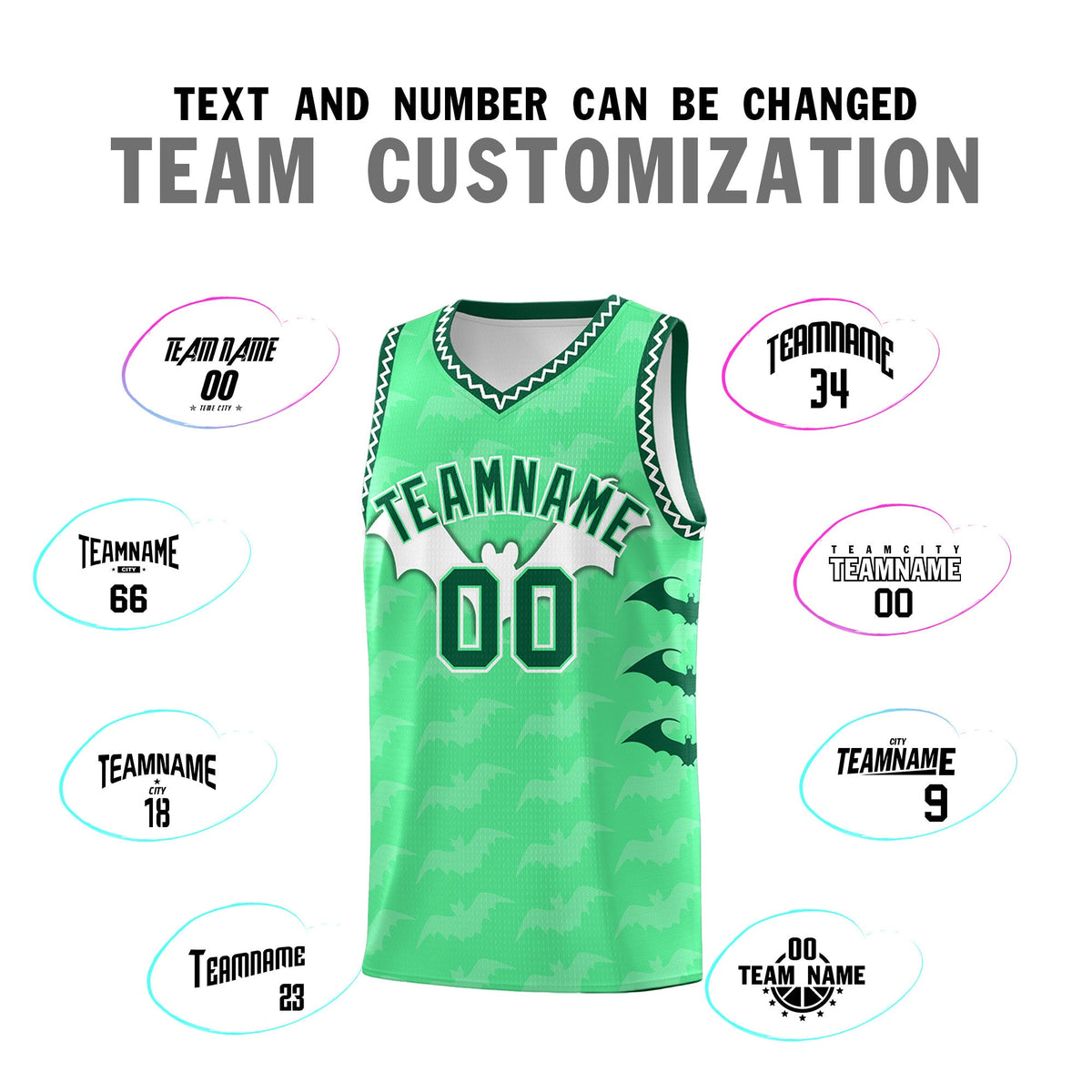 Custom Green White Bat Pattern Halloween Basketball Jersey | For Men,For Kid,For Youth,Sublimation Printed,Perfect for Training,Perfect for Parties,Add Name and Numbern | KXKSHOP