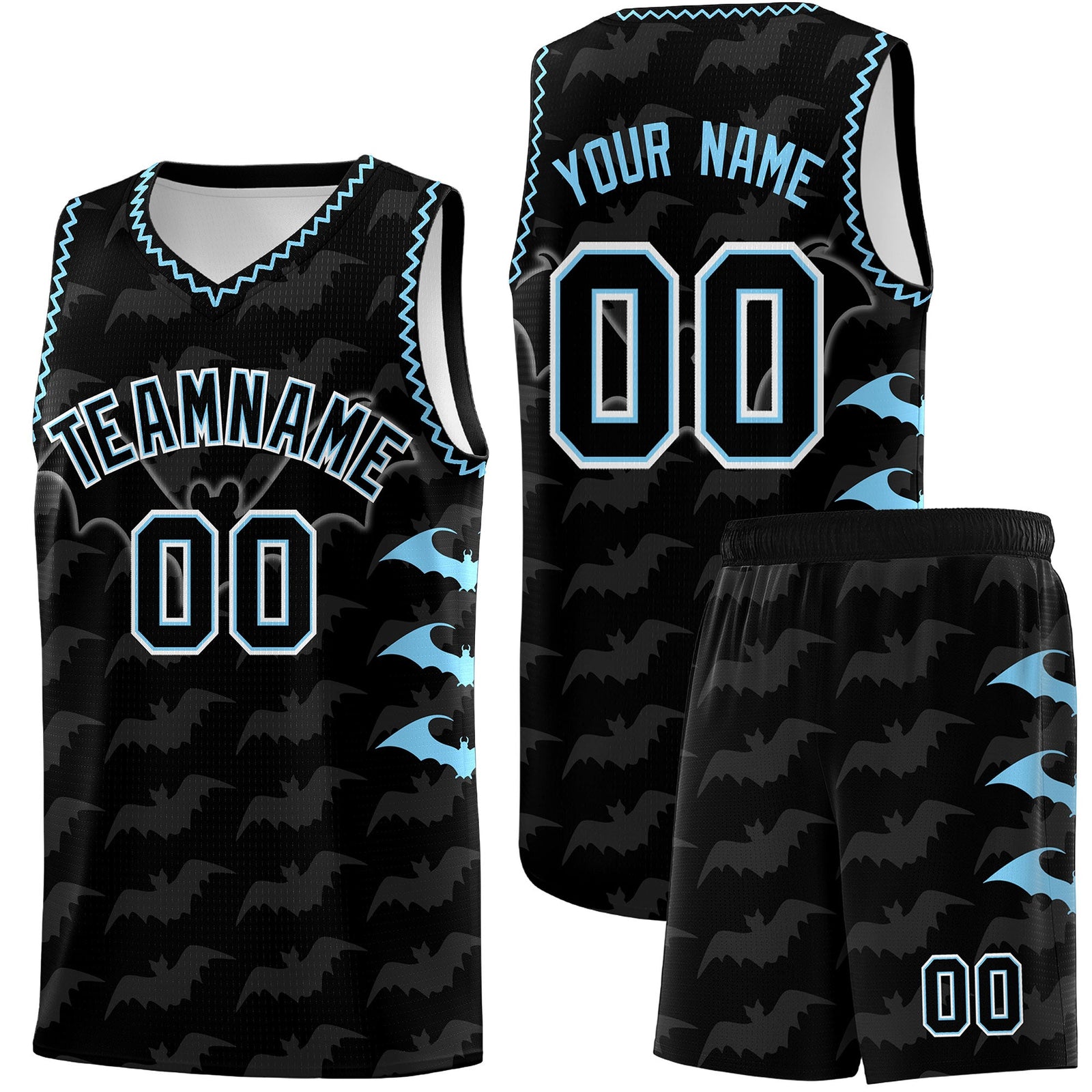 Custom Black Light Blue Bat Pattern Halloween Basketball Jersey | For Men,For Kid,For Youth,Sublimation Printed,Perfect for Training,Perfect for Parties,Add Name and Numbern | KXKSHOP