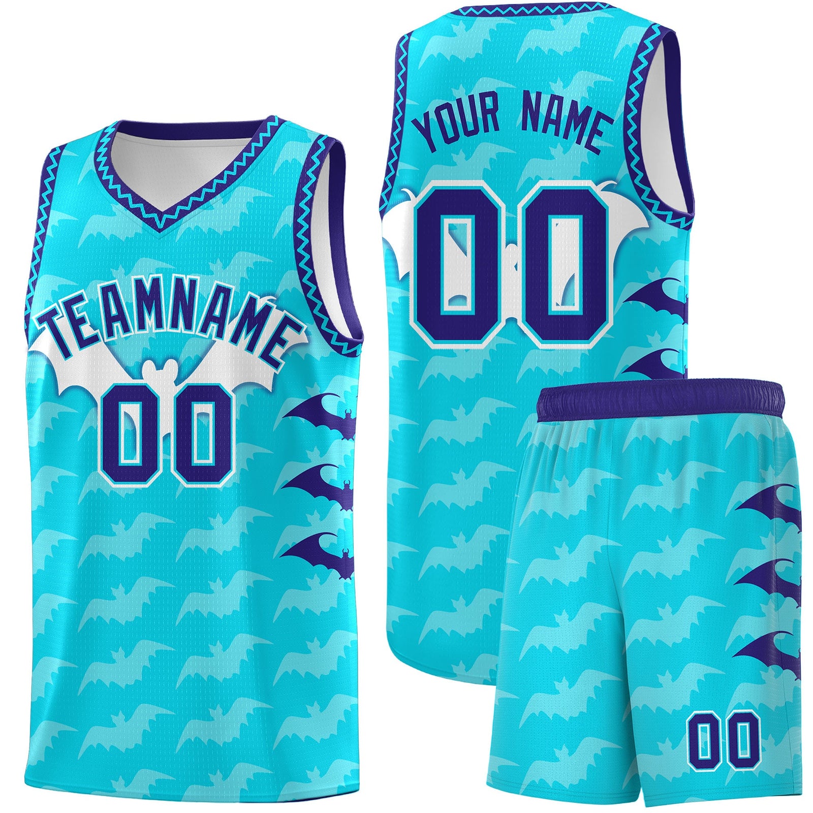 Custom Sky Blue Bat Pattern Halloween Basketball Jersey | For Men,For Kid,For Youth,Sublimation Printed,Perfect for Training,Perfect for Parties,Add Name and Numbern | KXKSHOP