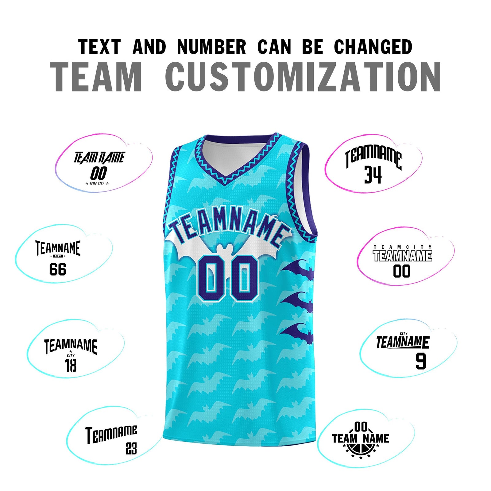 Custom Sky Blue Bat Pattern Halloween Basketball Jersey | For Men,For Kid,For Youth,Sublimation Printed,Perfect for Training,Perfect for Parties,Add Name and Numbern | KXKSHOP