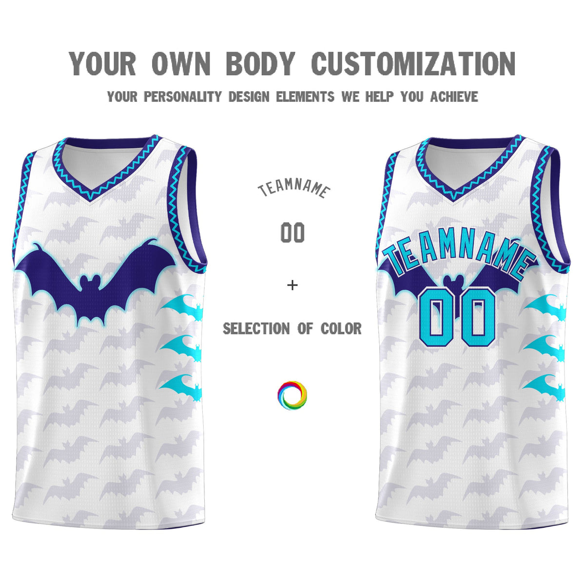Custom White Sky Blue Bat Pattern Halloween Basketball Jersey | For Men,For Kid,For Youth,Sublimation Printed,Perfect for Training,Perfect for Parties,Add Name and Numbern | KXKSHOP