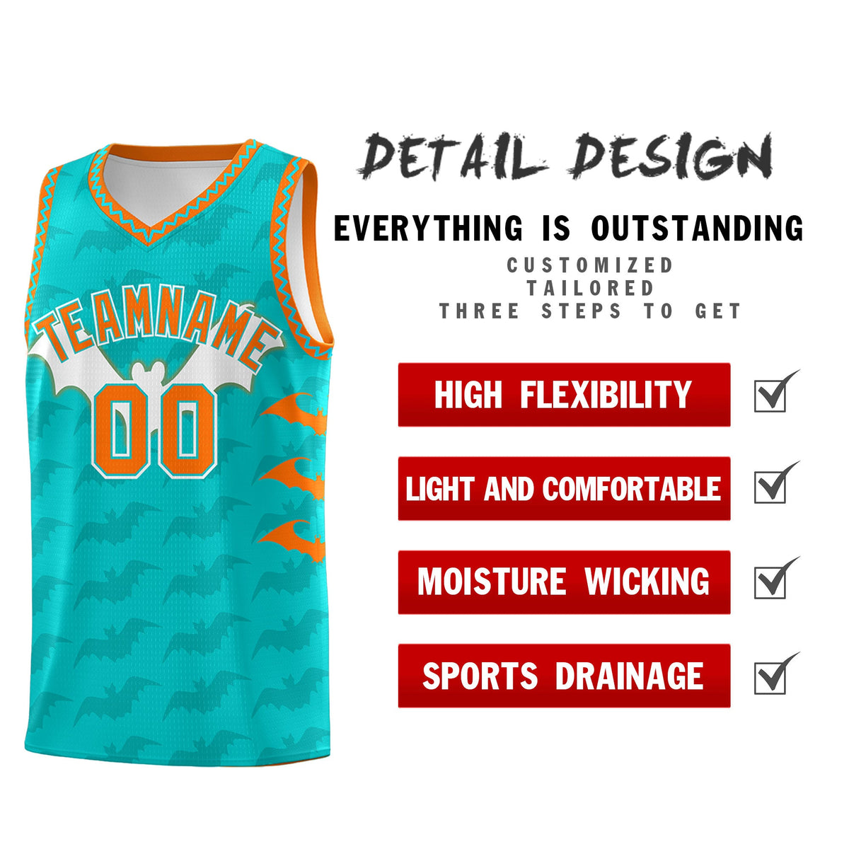 Custom Aqua Orange Bat Pattern Halloween Basketball Jersey | For Men,For Kid,For Youth,Sublimation Printed,Perfect for Training,Perfect for Parties,Add Name and Numbern | KXKSHOP