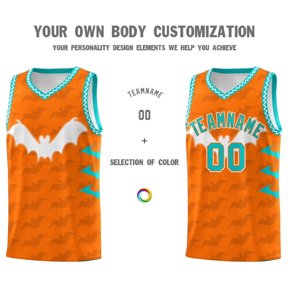 Custom Orange Aqua Bat Pattern Halloween Basketball Jersey | For Men,For Kid,For Youth,Sublimation Printed,Perfect for Training,Perfect for Parties,Add Name and Numbern | KXKSHOP