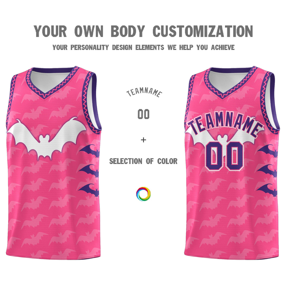 Custom Pink Purple Bat Pattern Halloween Basketball Jersey | For Men,For Kid,For Youth,Sublimation Printed,Perfect for Training,Perfect for Parties,Add Name and Numbern | KXKSHOP