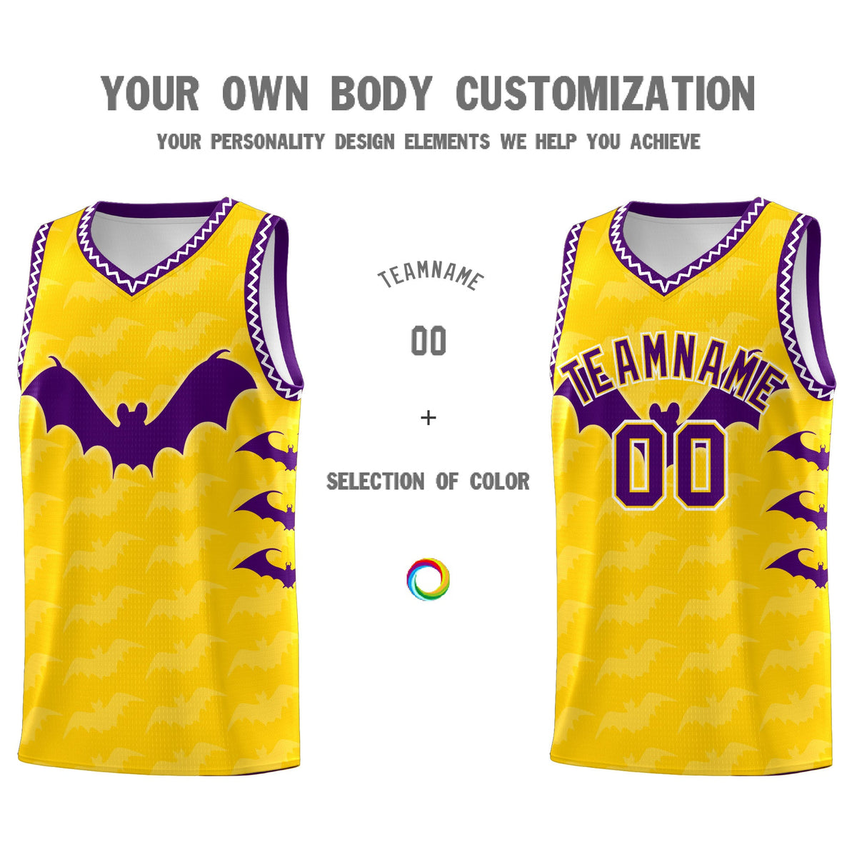Custom Gold White Purple Bat Pattern Halloween Basketball Jersey | For Men,For Kid,For Youth,Sublimation Printed,Perfect for Training,Perfect for Parties,Add Name and Numbern | KXKSHOP