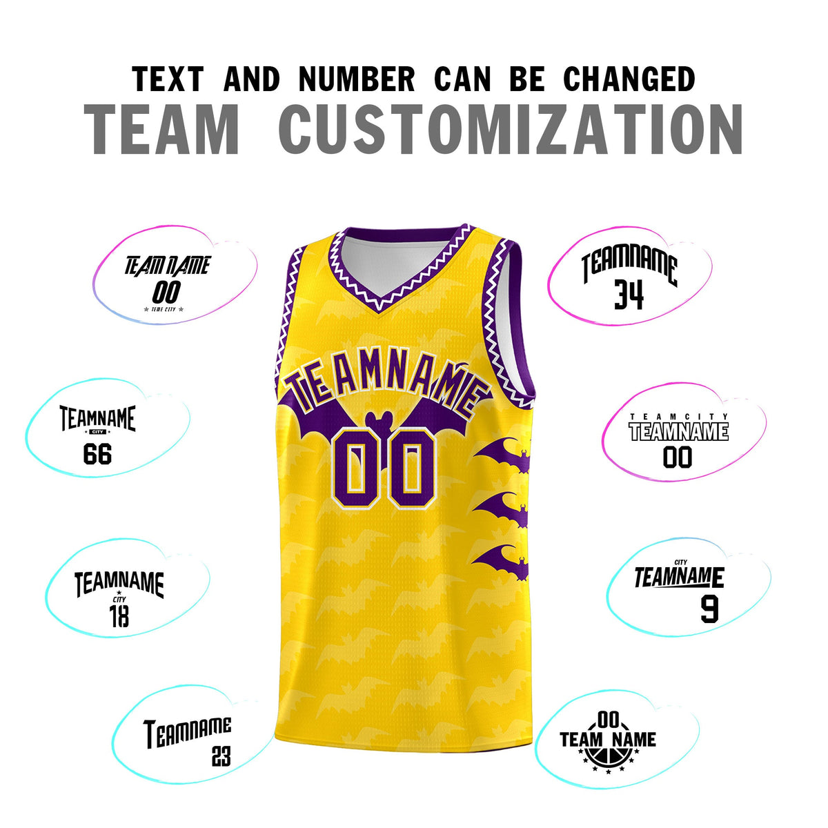 Custom Gold White Purple Bat Pattern Halloween Basketball Jersey | For Men,For Kid,For Youth,Sublimation Printed,Perfect for Training,Perfect for Parties,Add Name and Numbern | KXKSHOP