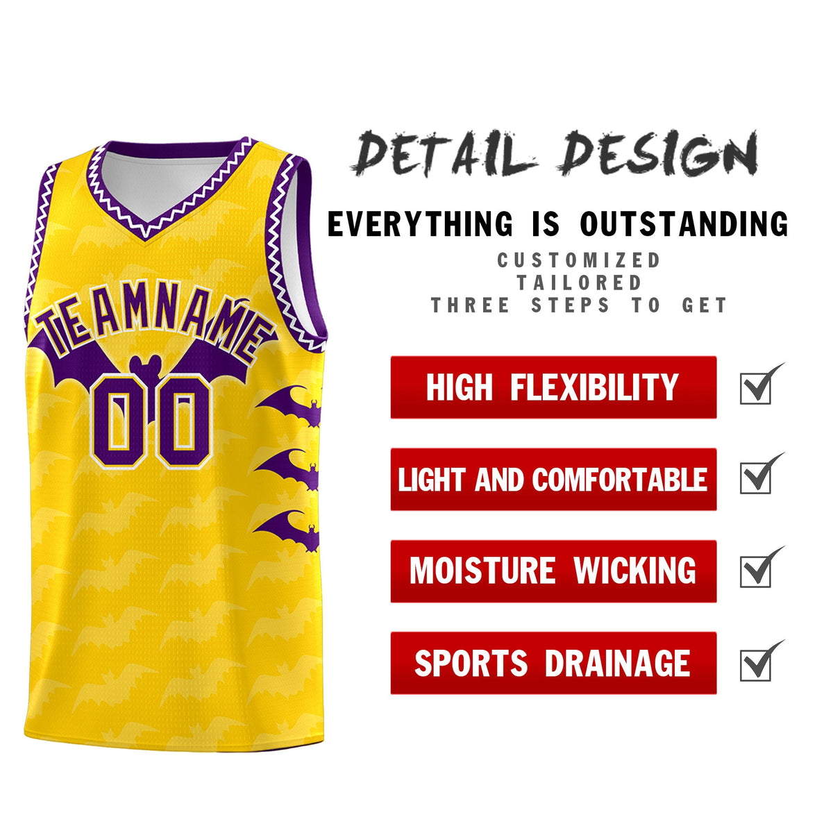 Custom Gold White Purple Bat Pattern Halloween Basketball Jersey | For Men,For Kid,For Youth,Sublimation Printed,Perfect for Training,Perfect for Parties,Add Name and Numbern | KXKSHOP