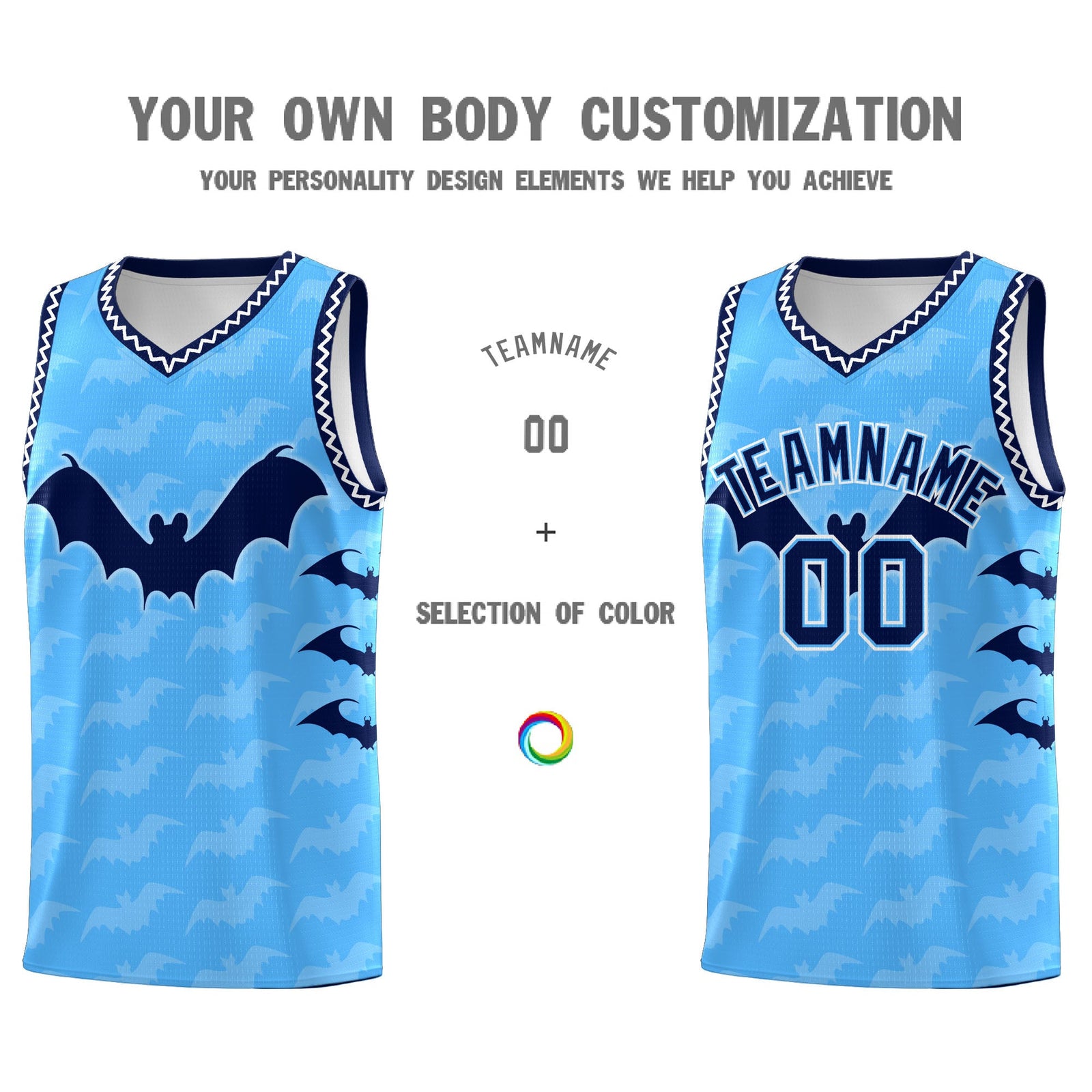 Custom Powder Blue White Bat Pattern Halloween Basketball Jersey | For Men,For Kid,For Youth,Sublimation Printed,Perfect for Training,Perfect for Parties,Add Name and Numbern | KXKSHOP