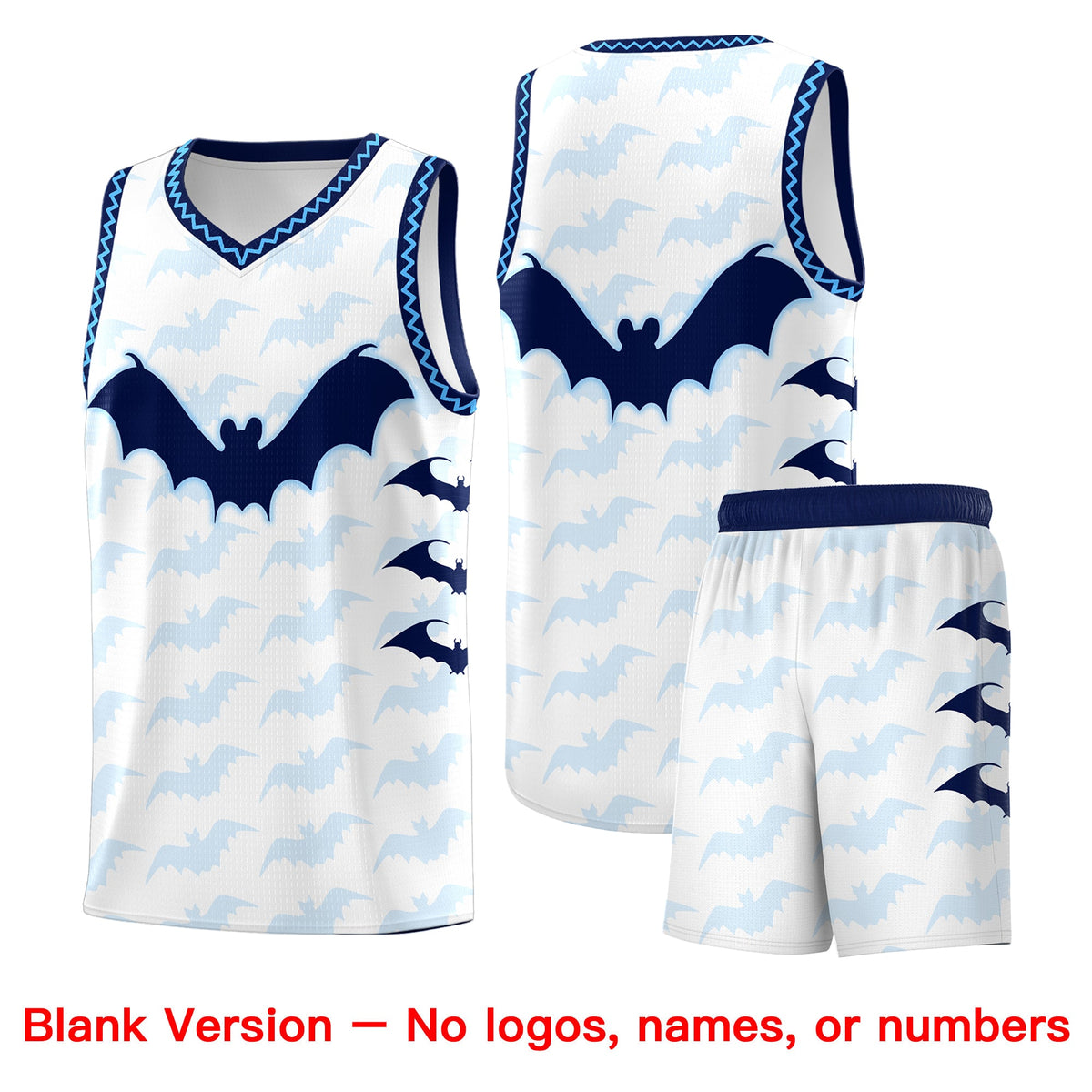 Custom White Powder Blue Bat Pattern Halloween Basketball Jersey | For Men,For Kid,For Youth,Sublimation Printed,Perfect for Training,Perfect for Parties,Add Name and Numbern | KXKSHOP