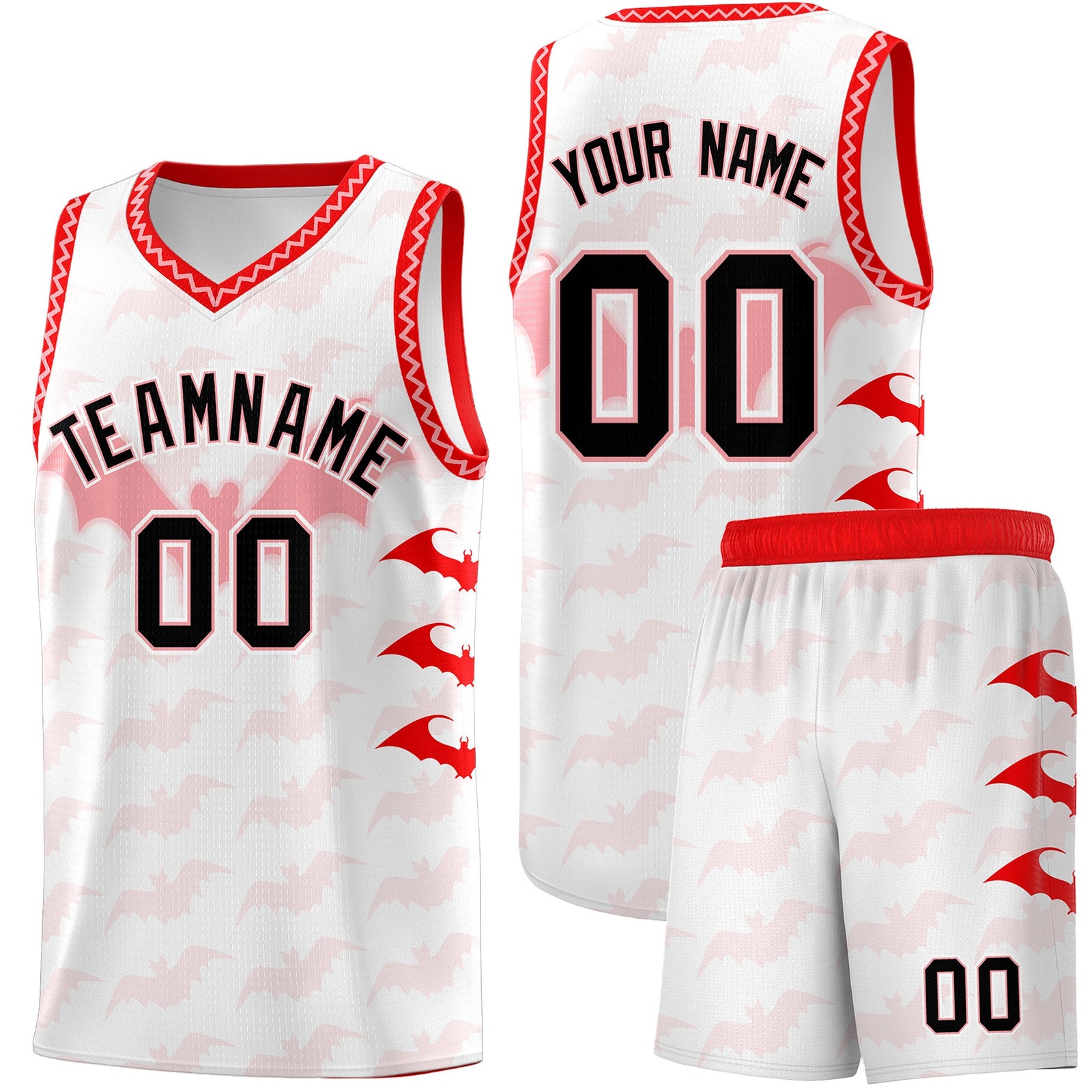 Custom White Light Pink Bat Pattern Halloween Basketball Jersey | For Men,For Kid,For Youth,Sublimation Printed,Perfect for Training,Perfect for Parties,Add Name and Numbern | KXKSHOP