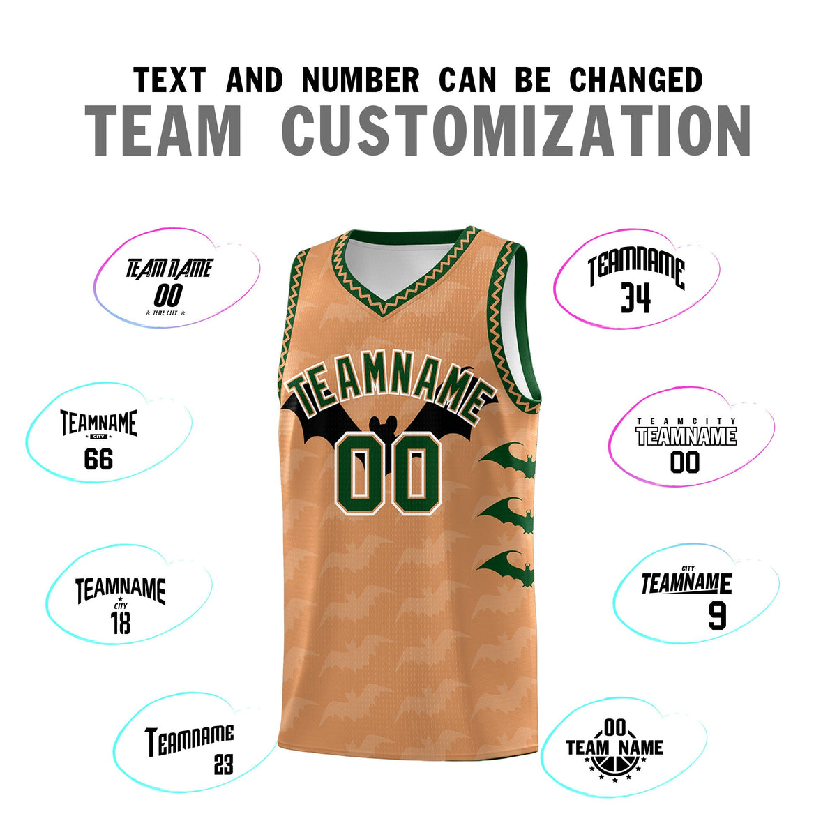Custom Buckskin Brown Bat Pattern Halloween Basketball Jersey | For Men,For Kid,For Youth,Sublimation Printed,Perfect for Training,Perfect for Parties,Add Name and Numbern | KXKSHOP