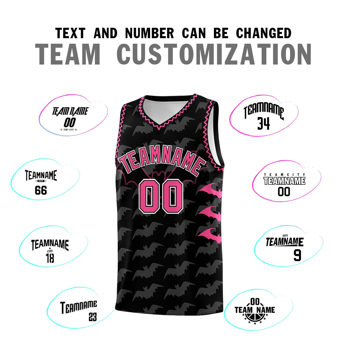 Custom Black Pink Bat Pattern Halloween Basketball Jersey | For Men,For Kid,For Youth,Sublimation Printed,Perfect for Training,Perfect for Parties,Add Name and Numbern | KXKSHOP