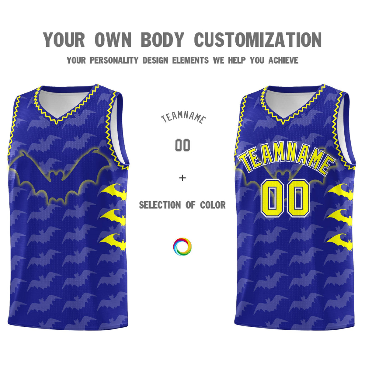 Custom Royal Fluorescent Yellow Bat Pattern Halloween Basketball Jersey | For Men,For Kid,For Youth,Sublimation Printed,Perfect for Training,Perfect for Parties,Add Name and Numbern | KXKSHOP