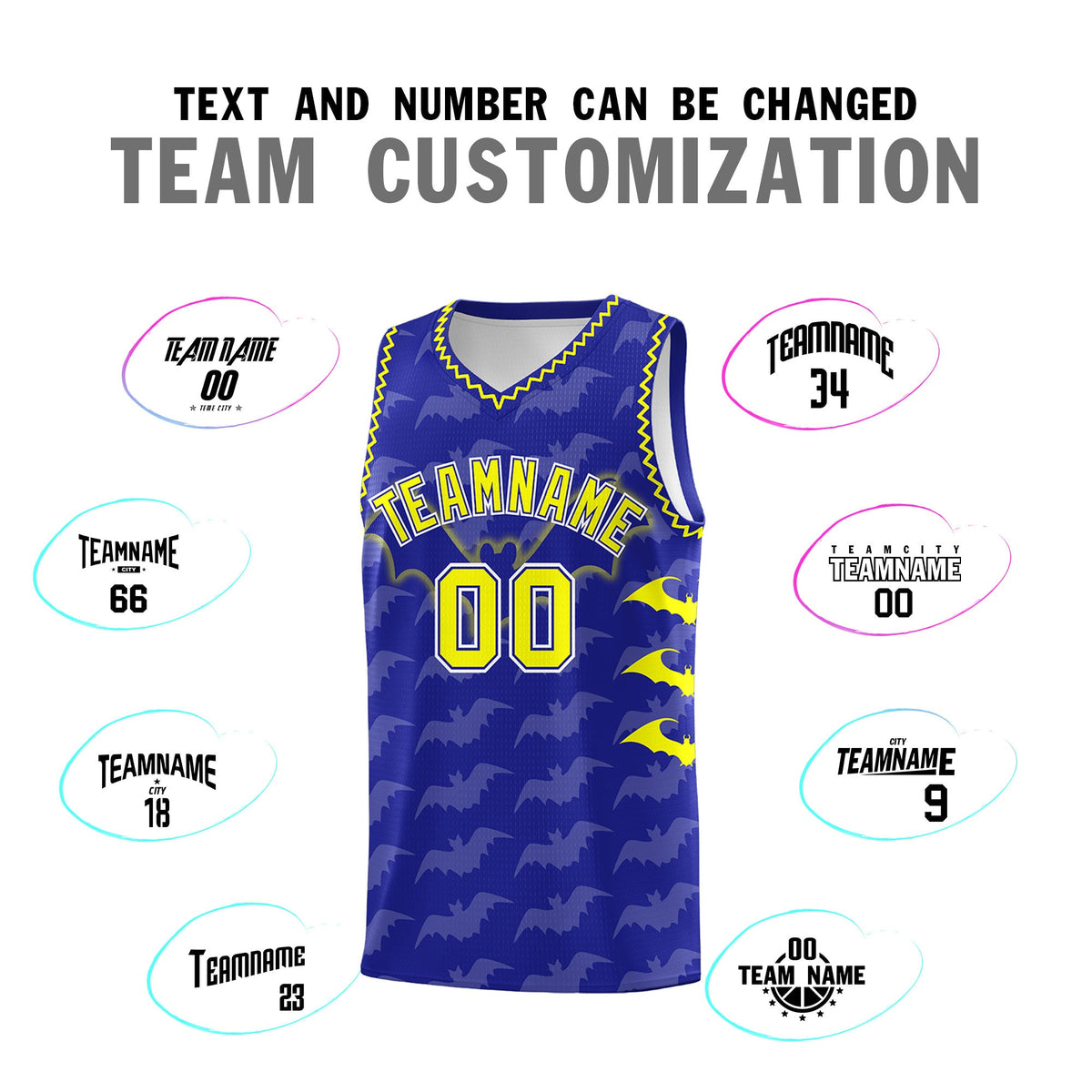 Custom Royal Fluorescent Yellow Bat Pattern Halloween Basketball Jersey | For Men,For Kid,For Youth,Sublimation Printed,Perfect for Training,Perfect for Parties,Add Name and Numbern | KXKSHOP